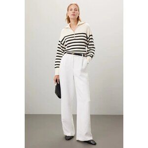 Marissa Webb Closet Staple Black White Striped Quarter Zip Sweater